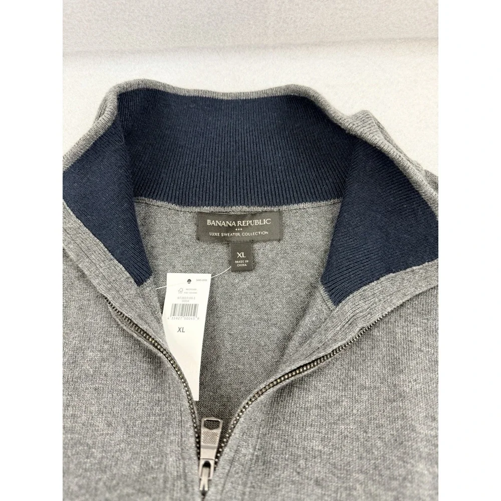 BANANA REPUBLIC Luxe Sweater Collection Mens XL Gray Long Sleeve Quarter Zip NWT